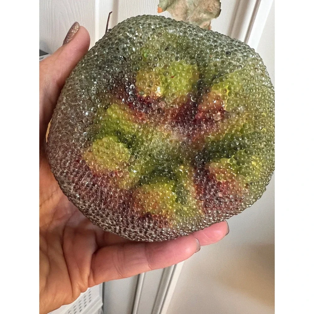 Set of 3 Vintage‎ Sugar Beaded Apples Glittered Red Green Yellow Home Decor